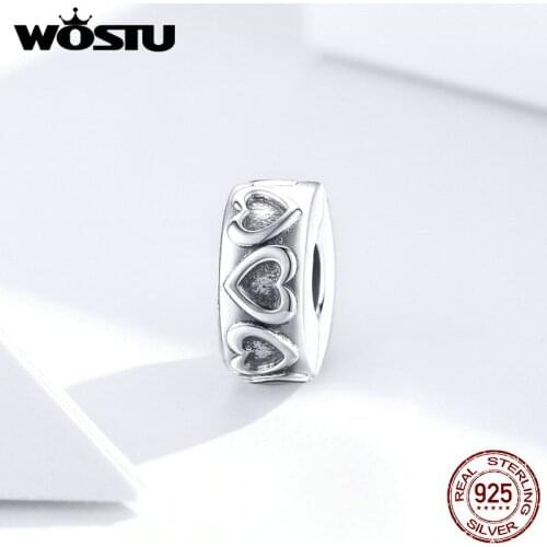 WOSTU Vintage Relief Metal Beads Charm for Women European Luxury Bracelet 925 Sterling Silver Fashion Jewelry