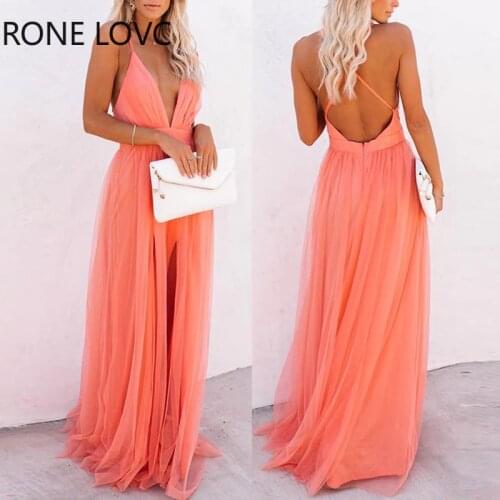 Women Summer Dress Crisscross Backless Mesh Patch Party Dress Maxi Dress