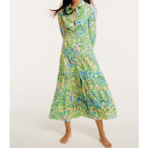 Dress 2021 new spring French platycodon floral skirt female waist slimming V-neck temperament chiffon a-line long skirt