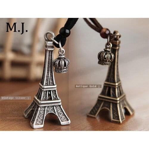 New Vintage Eiffel Tower Pendant Necklace Retro Gold Long Chain Crown Charm Necklaces Pendants Women Jewelry Wedding Gift
