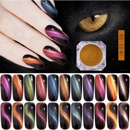 11 Colors Chameleon Magnetic Powder 3D Cat Eye Magic Laser Nail Glitter Dust Manicure Nail Art Pigment With Magnet
