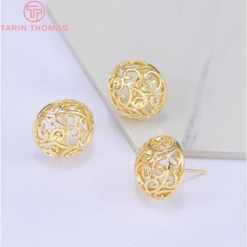6PCS 10MM 15MM 24K Gold Color Plated Brass Hollow Semicircle Shaped Stud Earrings High Quality DIY Jewelry Making Findings