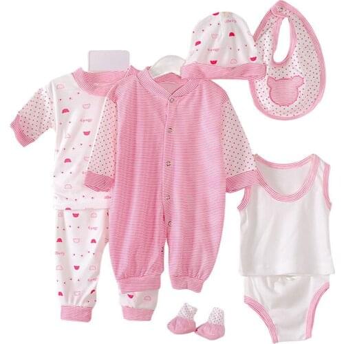 8pcs Adorable Newborn Infant Girls Boys Baby Unisex Cotton Romper Hat Outfits Clothes Sets 0-3M