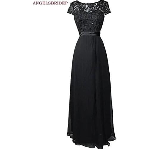 Angelsbridep Lace Bodice A-Line Long Evening Party Gowns Vestidos De Festa Charming Crystals Sash Floor-Length Formal Prom Dress