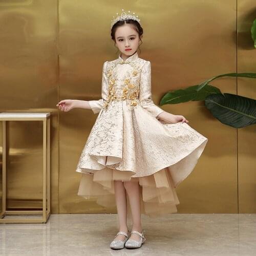 Satin Children China Dress Princess Thick Long Party Dresses Evening Kids For Girls Fashion Clothing Chinese Winter Costume