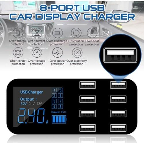 8 Ports USB Car Charger QC3.0 Fast Charging Phone Charger 40W 2.4A Multi USB Socket with LED Display for iPhone Android Samsung