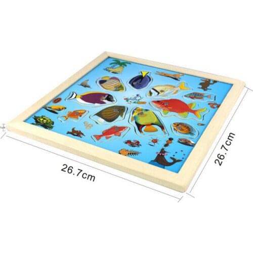 Baby Kid Wood Toy Gift Magnetic Fish Game 3D Jigsaw Puzzle Toy Interest Baby Children Educational Puzzles