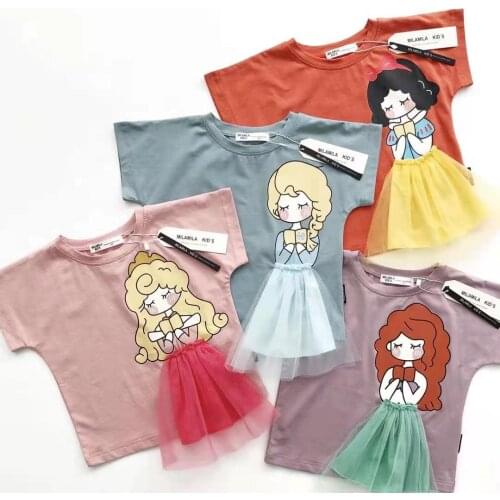 Childrens Wear 2021 Summer New Girls Short Sleeve T-shirt Childrens Cartoon Princess Series Female Treasure Half Sleeve Top
