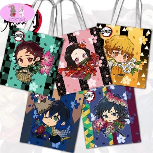 COSTAR Anime Demon Slayer Kimetsu No Yaiba Tanjirou Nezuko Shinobu Double-sided Printing Canvas Tote Shopping Bag