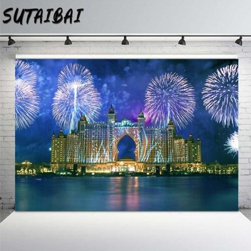 Photography Backdrops City Landscape Fireworks Firecrackers Happy New Year Festival Celebration Background Photo Studio Props