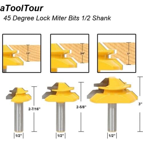 1/2 Shank 45 Degree Lock Miter Router Bit Woodworking Tenon Milling Cutter Wood Tool Drilling Trimming Carpenter Fraser Holz