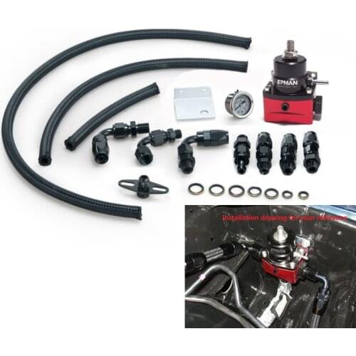 Racing Adjustable Fuel Pressure Regulator Gauge Kit Black + Black Fittings With Oil Line For BMW MINI Cooper R53 EP-7MGTE