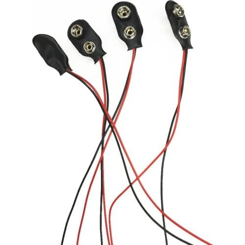 I shape 9V battery snap 9V battery connector button black leather case copper button with 6''wires, 20pcs/lot