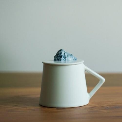 Exquisite hand-painted mountain shaped ceramic cup simple pastoral ceramic coffee cup manual Mug creative water cup with cover
