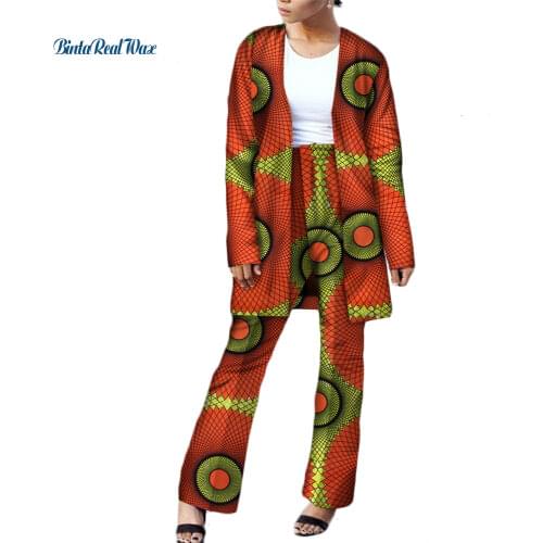 African Top and Pants Sets for Women 2 Pieces Sets Bazin Riche Dashiki African Clothing Women Print Long Shirts and Pants WY3593