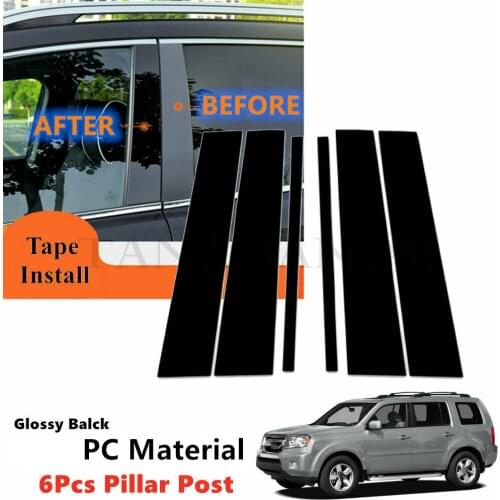 USA Style Fit For Honda Pilot 2009-2015 Side Exterior Door Window Applique Trim Pillar Cover Piano Posts Black 6Pcs Set Kit F