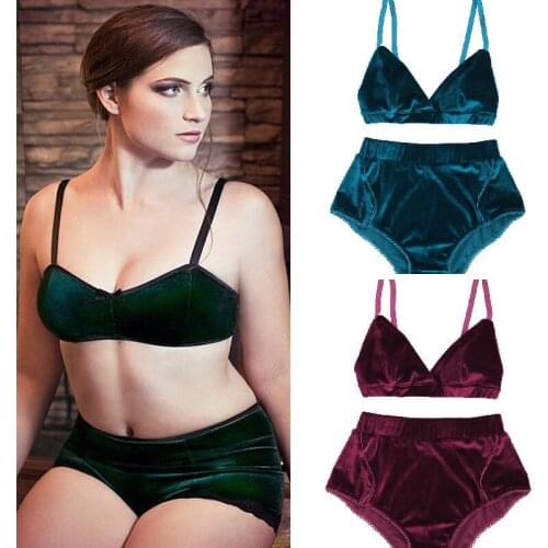 Sexy Velvet Lingerie Bra and Briefs Set Women Underwear Soft Trim Sets Push Up Bra Sets High Waist Panties
