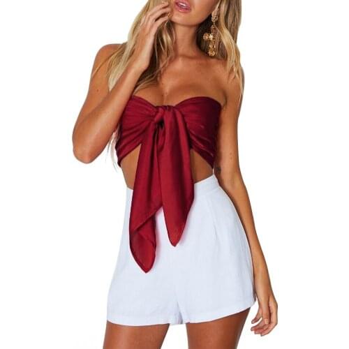 Summer Fashion Womens Bandage Bow Tube Tops Women Sexy Sleeveless Strapless Crop Top Clothes