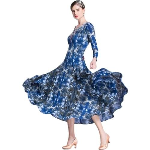 M-1820 Modem dance training uniform adult performance printed ballroom practice dress national standard waltz conjoined dress