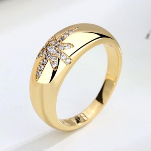 Chunky Rings For Women Gold Color Shiny Zircon Flower Female Ring Simple New Design Wedding Engagement Party Jewelry Gift KAR209