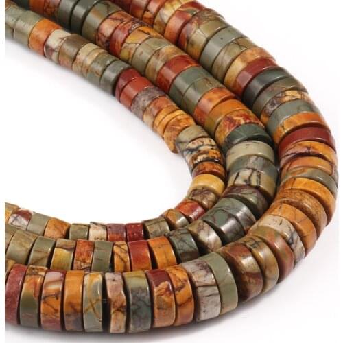 Natural Picasso Jaspers Stone Flat Round Rondelles Loose Spacer Beads for Jewelry Making DIY Bracelets Accessories 15