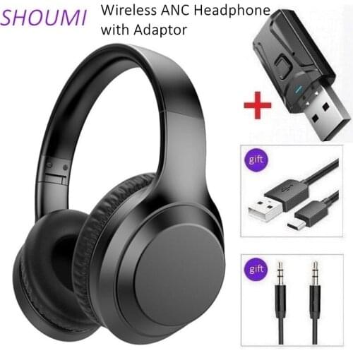 Shoumi ANC Headphones Bluetooth Active Noise Canceling Helmet Foldable Wireless Headset USB Adaptor with Microphone for TV PC N5