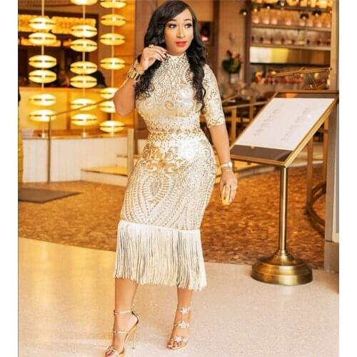 2019 New Arrival Vestido Celebrity Party Dresses Sequins Tassel Short Sleeve Bodycon Womens Dress Homecoming Party Dress