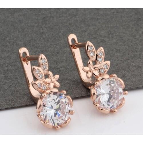 New Trend Earrings 585 Rose Gold Round Cubic Ziconia Earrings For Women Wedding Fine Cute Fashion Jewelry Flower Earrings