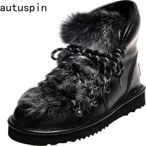 Autuspin Female Winter Wool Snow Boots 2020 Fashion Women Casual Office Flats Platform Ankle Boots Genuine Leather Womens Shoes