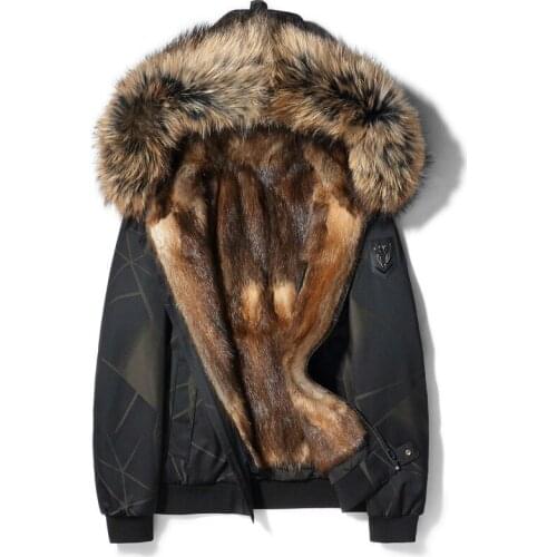 Real Fur Coat Men Parka Short Winter Jacket Mink Fur Liner Raccoon Dog Fur Collar Hooded Camouflage Parkas Hombres 2020 CL-19901