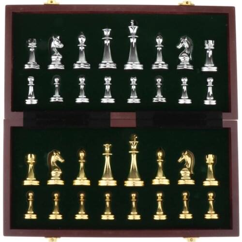 Luxury European Style International Chess Set, 15 Inch Folding Wooden Board & Pieces