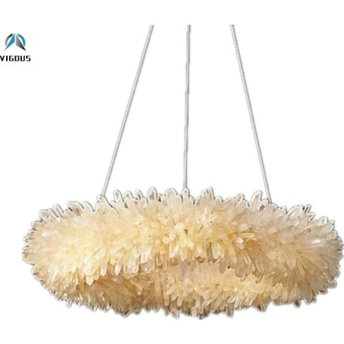 D120cm Foyer Luxury Nature Quartz Led Pendant Light Round RH American Villa Suspend Lamp Led Luminarias Hanging Lamparas