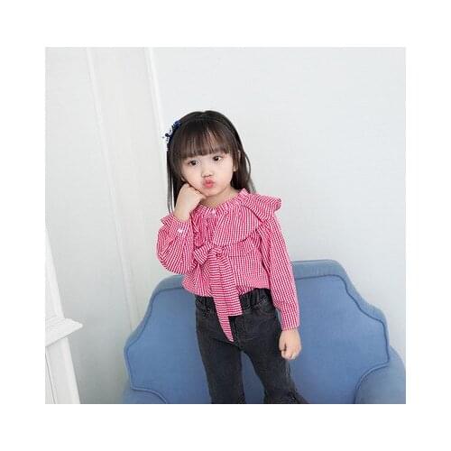 Baby Girl Shirt 2020 Summer New Toddler Girl Plaid Long Sleeve Tee Shirts Childrens Clothing Toddler Girl Bow Tie Cute Blouse
