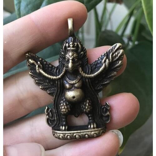 Tibet Buddhism Classy Old Copper Garuda Dhwaja Bird Amulet Pendant Necklace