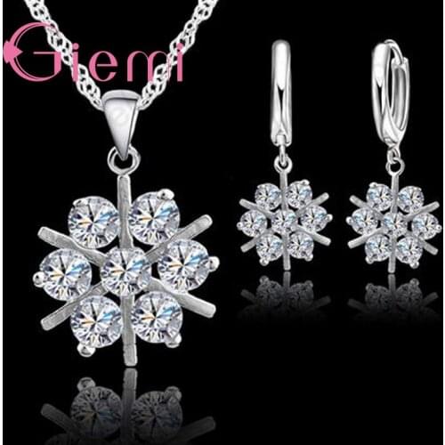 High Quality Good 925 Sterling Silver Rhinestone Jewelry Sets Woman Wedding Pendant Necklace Drop Earrings Accessory Big Sale