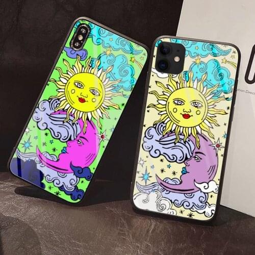 Funny Sun Moon Phone Case Tempered Glass For iPhone 12 Pro Max Mini 11 Pro XR XS MAX 8 X 7 6S 6 Plus SE 2020 case