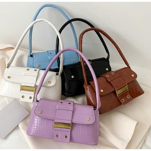 New design flip women armpits bags solid colors underarm buckle shoulder bags crocodile pattern pu leather female baguette