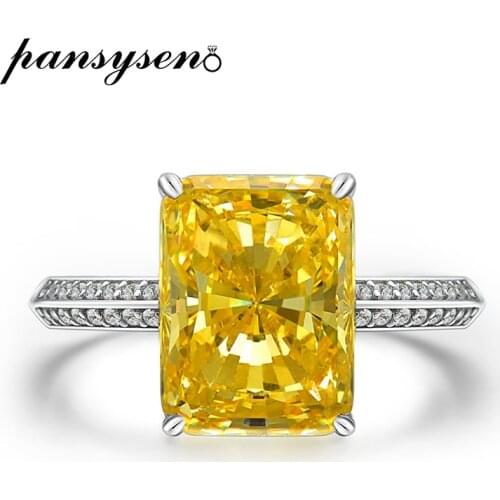 PANSYSEN Top Quality 100% 925 Sterling Silver Simulated Moissanite Citrine Gemstone Ring Luxury Girls Fine Jewelry Drop Shipping