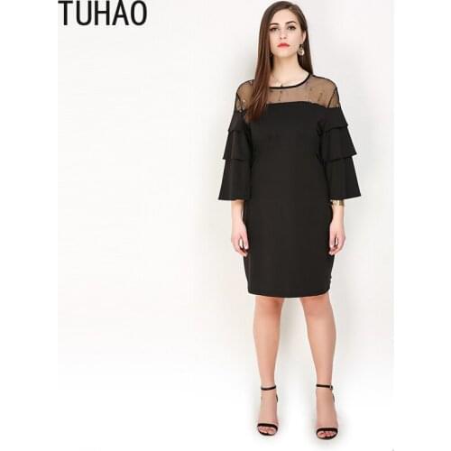 TUHAO 2021 Spring summer fashion women mother mom embroidery stitching dress plus size 8XL 7XL 6XL ruffles women party dresses