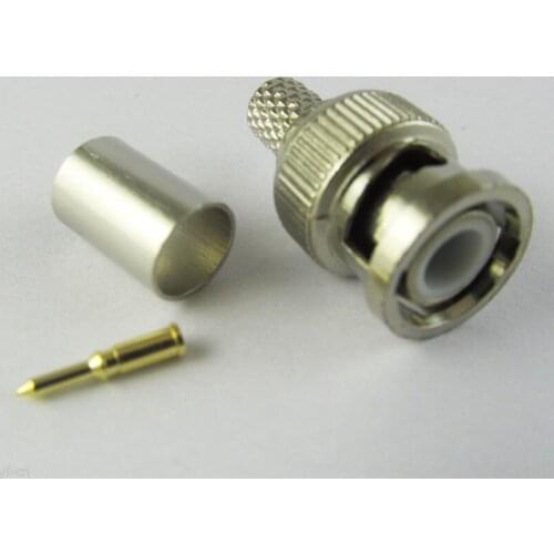 1 Set Nickel Plated BNC Male 3-piece Crimp Connector Plug for RG59 Coaxial Cable