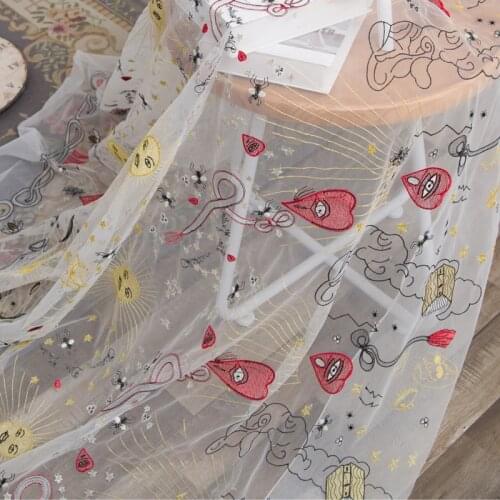 1m soluble embroidery Love sun flower pattern bud silk gauze fabric diy fashion wedding dress skirt clothing mesh lace fabric