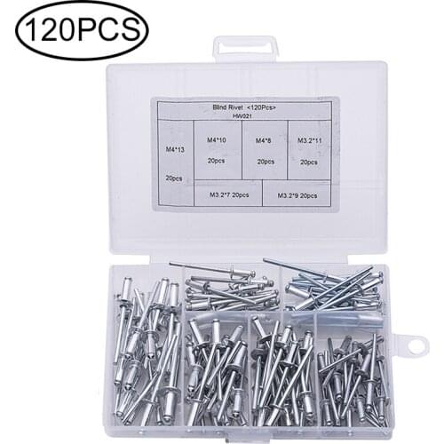 120PCS Set M3.2-M4 Aluminum Alloy Rivet Fold Pull Studs With Open Core Blind Rivets Nail Pop For Furniture Car Aircraft