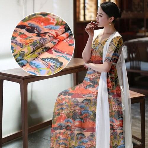 140cm digital printing silk linen fabric 12mm Chinese silk fabric cheongsam dress natural linen fabric wholesale linen cloth
