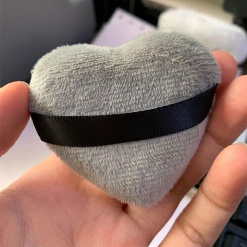 2pcs (Grey and Red) Heart-shaped Shape cosmetic powder puff with long cotton fluff soft velvet fabric BB fundation makeup puff