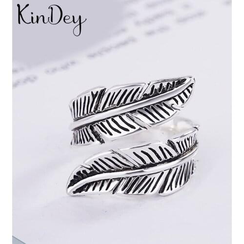2021 New Charm Boho feather Rings For Women Lover Wedding Bridal Valentines Gifts Men Open Retro Antique Rings