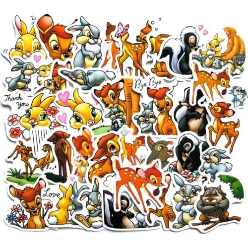 TD ZW 34Pcs 2-3CM Hand Account Cartoon Cute Bambi Stickers For Suitcase Skateboard Laptop Luggage Fridge Phone DIY Decal Sticker