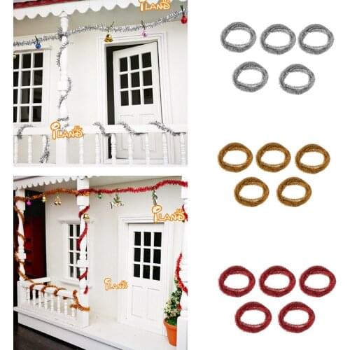 5 Pack Dollhouse Miniature 1:6 / 1:12 Scale Xmas Tree Decoration Gold Xmas Tinsel Crafts, 45cm Length