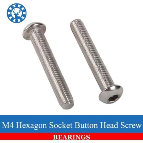 50Pcs M4 ISO7380 GB70.2 304 Stainless Steel A2 Round Head Screws Mushroom Hexagon Socket Button Head Screw