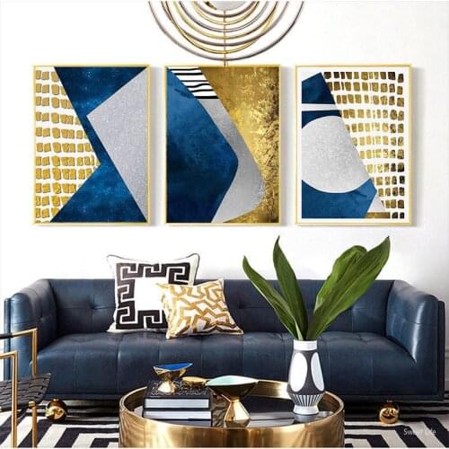 Abstract Gold Foil Blue Posters Prints Canvas Paintings Nordic Modern POP Wall Art Pictures on Canvas Living Room Office Decor