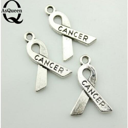 ASQUEEN Q Alloys of Hot Sale Wholesale New arrival Fashion 30pcs breast cancer ribbon charms antique silver tone pendant B10776